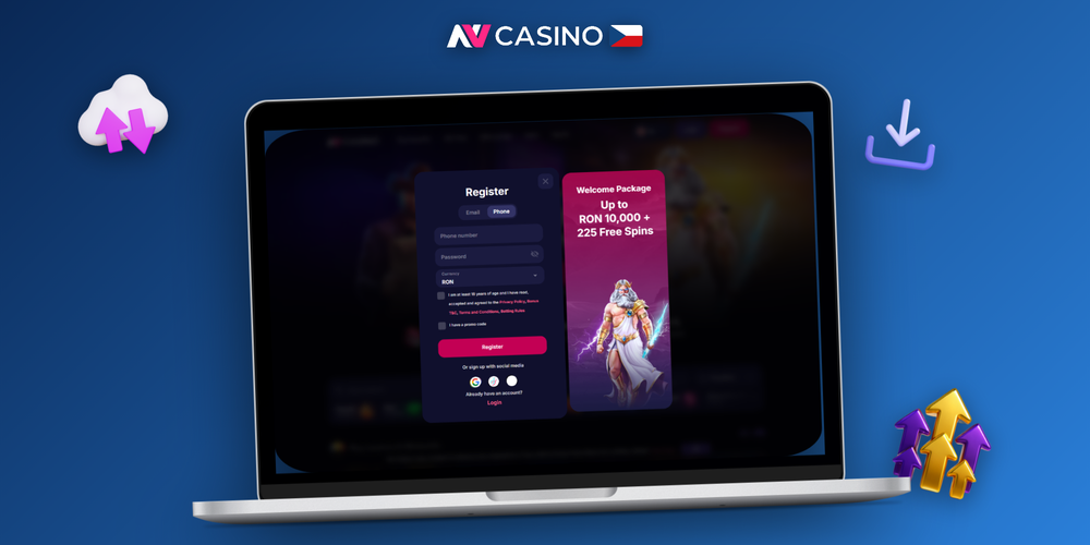 NV Casino CZ registrace zobrazená na notebooku i mobilním telefonu vedle sebe
