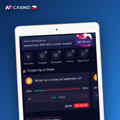 NV Casino mobilní aplikace zobrazující live sázení na fotbal s kurzy v reálném čase